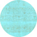 Round Machine Washable Abstract Light Blue Modern Rug, wshabs1279lblu