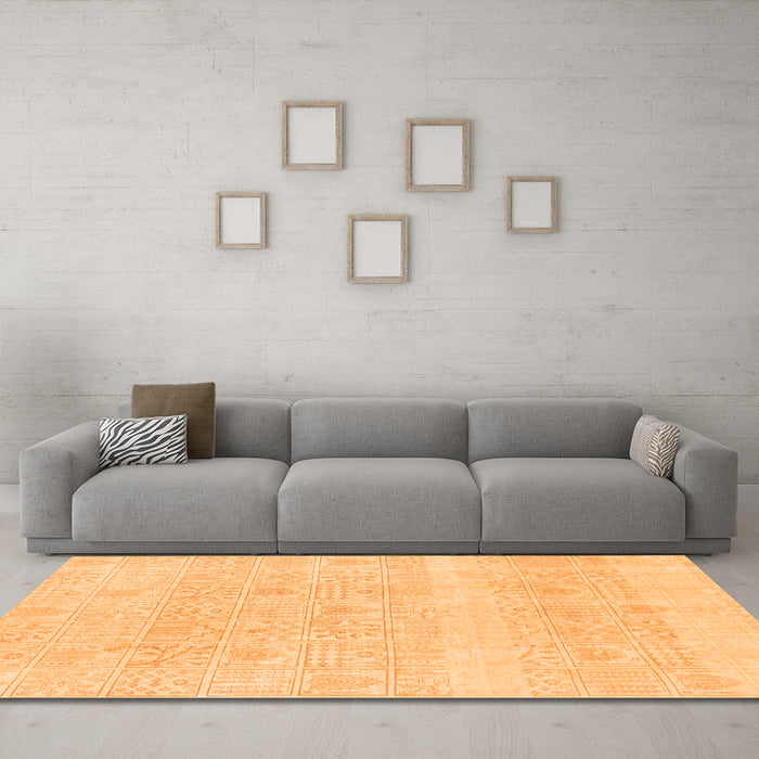 Machine Washable Abstract Orange Modern Area Rugs in a Living Room, wshabs1279org