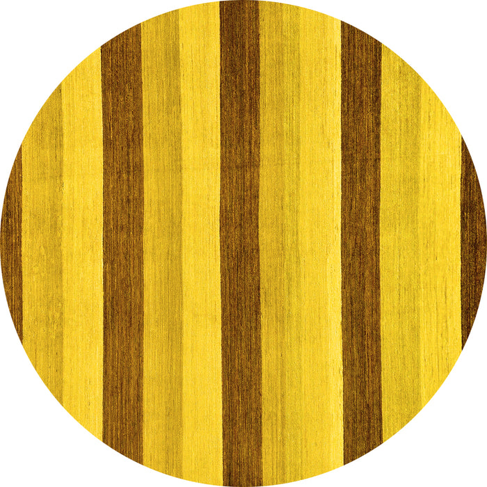 Round Machine Washable Solid Yellow Modern Rug, wshabs127yw