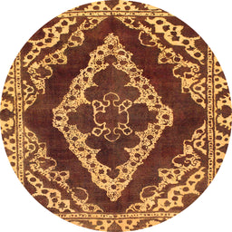 Round Machine Washable Abstract Yellow Rug, wshabs1280