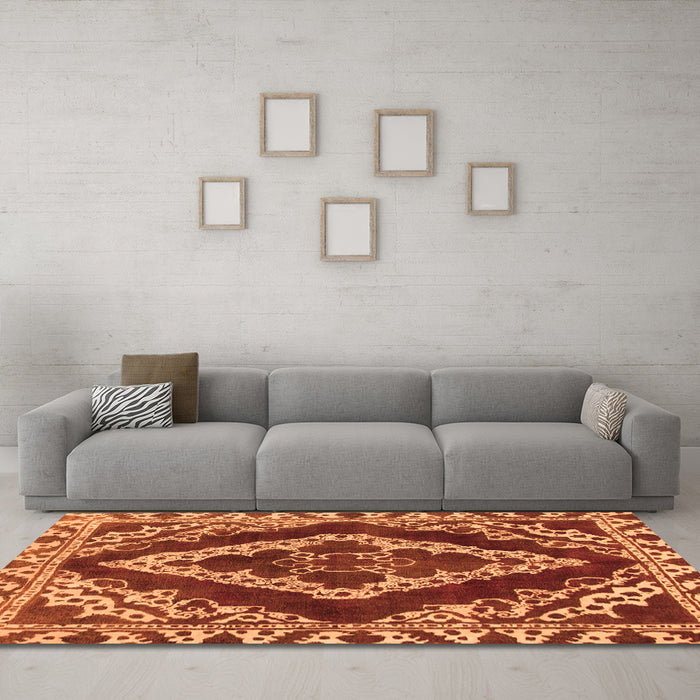Machine Washable Abstract Orange Modern Area Rugs in a Living Room, wshabs1280org