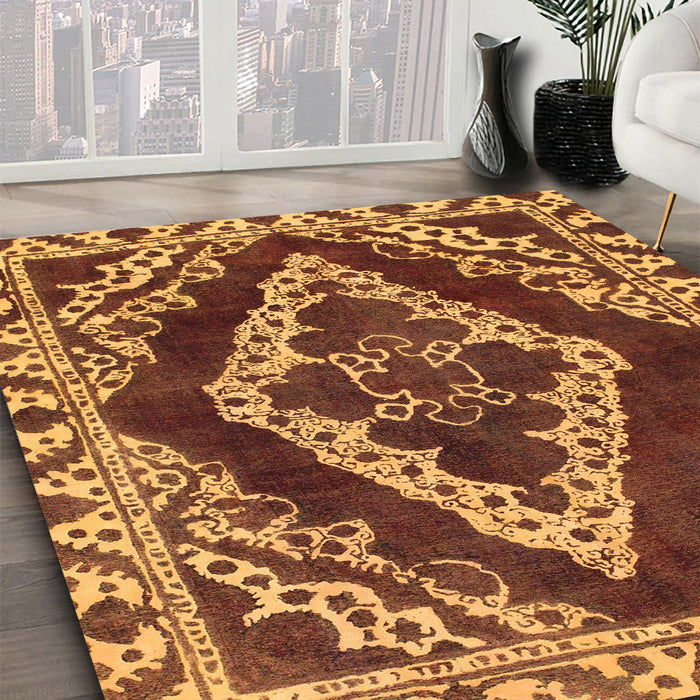 Machine Washable Abstract Yellow Rug in a Family Room, wshabs1280