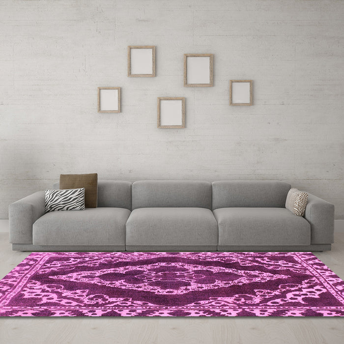 Machine Washable Abstract Purple Modern Area Rugs in a Living Room, wshabs1280pur