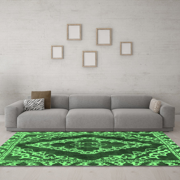 Machine Washable Abstract Emerald Green Modern Area Rugs in a Living Room,, wshabs1280emgrn