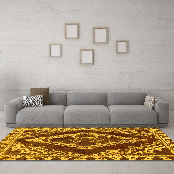 Machine Washable Abstract Yellow Modern Rug in a Living Room, wshabs1280yw