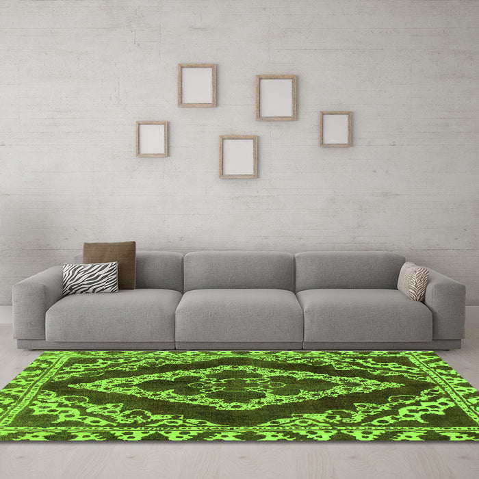 Machine Washable Abstract Green Modern Area Rugs in a Living Room,, wshabs1280grn
