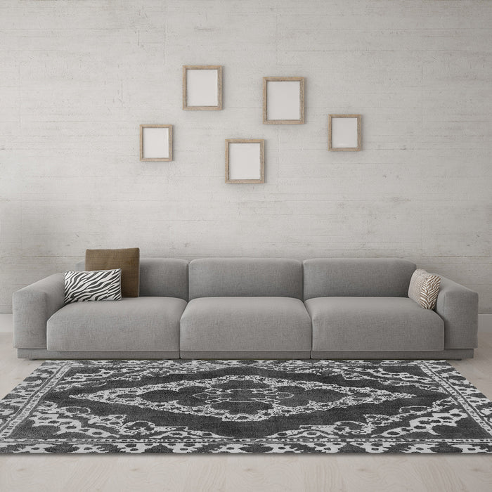 Machine Washable Abstract Gray Modern Rug in a Living Room,, wshabs1280gry