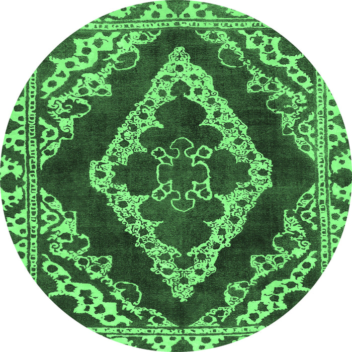 Round Machine Washable Abstract Emerald Green Modern Area Rugs, wshabs1280emgrn