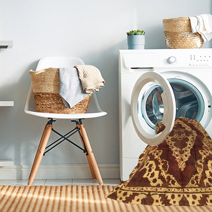 Machine Washable Abstract Yellow Rug in a Washing Machine, wshabs1280