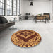 Round Machine Washable Abstract Yellow Rug in a Office, wshabs1280