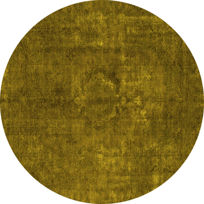 Round Machine Washable Abstract Yellow Modern Rug, wshabs1281yw