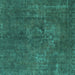 Square Machine Washable Abstract Turquoise Modern Area Rugs, wshabs1281turq