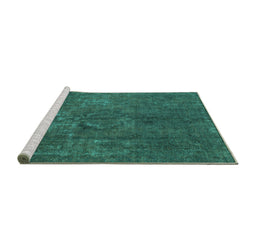 Sideview of Machine Washable Abstract Turquoise Modern Area Rugs, wshabs1281turq