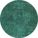 Round Abstract Turquoise Modern Rug, abs1281turq