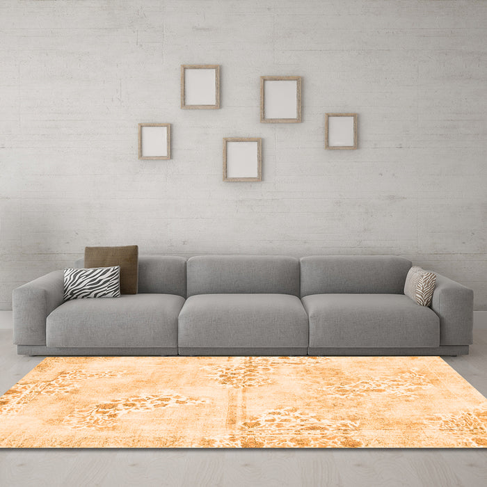 Machine Washable Abstract Orange Modern Area Rugs in a Living Room, wshabs1282org