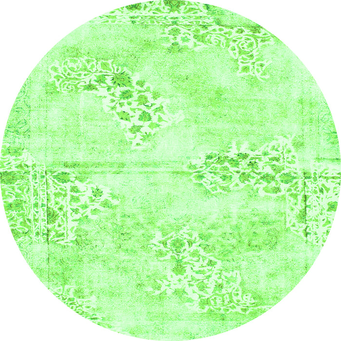 Round Machine Washable Abstract Green Modern Area Rugs, wshabs1282grn