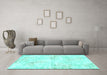 Machine Washable Abstract Turquoise Modern Area Rugs in a Living Room,, wshabs1282turq