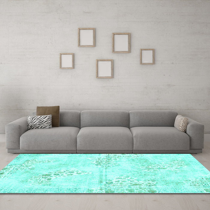 Machine Washable Abstract Turquoise Modern Area Rugs in a Living Room,, wshabs1282turq