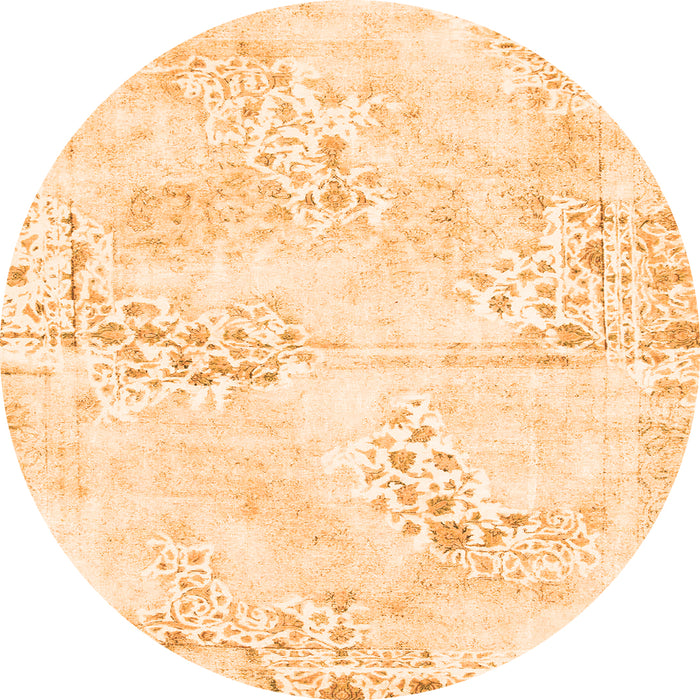 Round Machine Washable Abstract Orange Modern Area Rugs, wshabs1282org