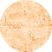 Round Machine Washable Abstract Orange Modern Area Rugs, wshabs1282org