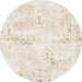 Round Machine Washable Abstract White Chocolate Beige Rug, wshabs1282