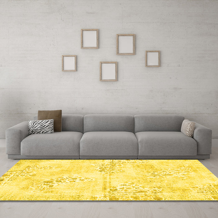 Machine Washable Abstract Yellow Modern Rug in a Living Room, wshabs1282yw