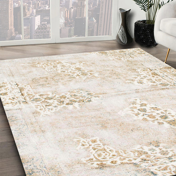 Machine Washable Abstract White Chocolate Beige Rug in a Family Room, wshabs1282