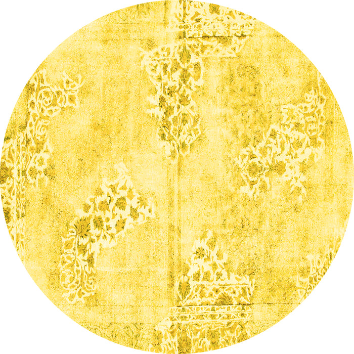 Round Abstract Yellow Modern Rug, abs1282yw