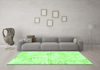 Machine Washable Abstract Green Modern Rug, wshabs1282grn