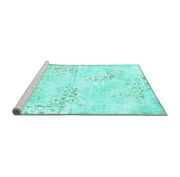Sideview of Machine Washable Abstract Turquoise Modern Area Rugs, wshabs1282turq