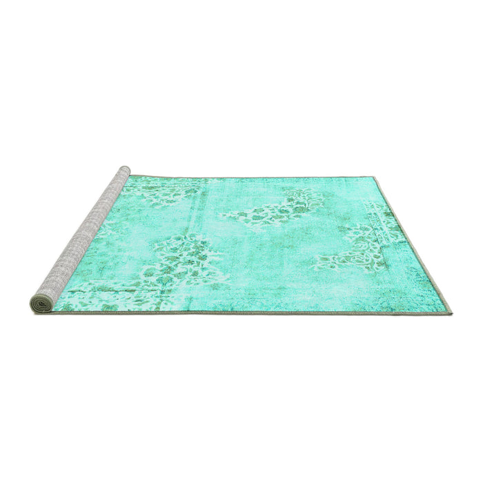 Sideview of Machine Washable Abstract Turquoise Modern Area Rugs, wshabs1282turq