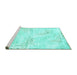 Sideview of Machine Washable Abstract Turquoise Modern Area Rugs, wshabs1282turq