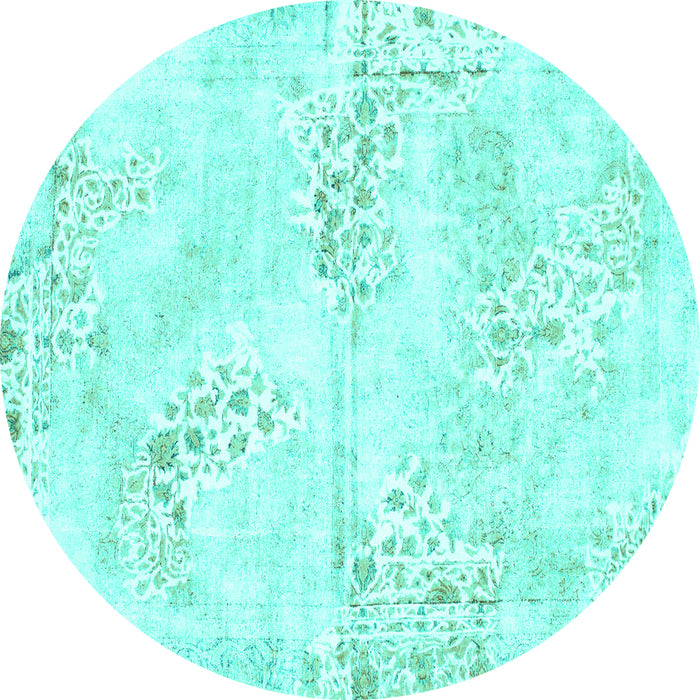 Round Abstract Turquoise Modern Rug, abs1282turq
