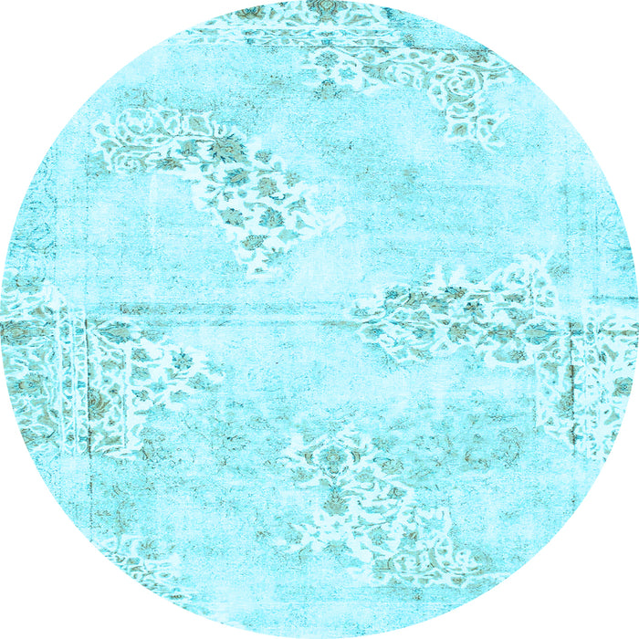 Round Machine Washable Abstract Light Blue Modern Rug, wshabs1282lblu