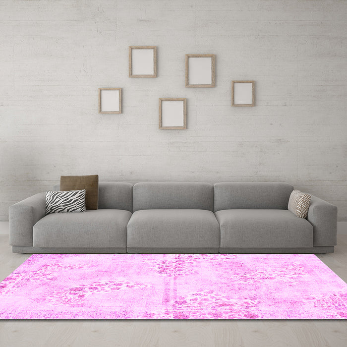 Machine Washable Abstract Pink Modern Rug in a Living Room, wshabs1282pnk