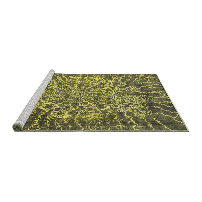 Sideview of Machine Washable Abstract Antique Bronze Green Rug, wshabs1283