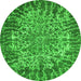 Round Machine Washable Abstract Green Modern Area Rugs, wshabs1283grn