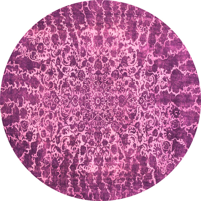 Round Machine Washable Abstract Pink Modern Rug, wshabs1283pnk