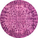 Round Machine Washable Abstract Pink Modern Rug, wshabs1283pnk