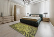 Abstract Antique Bronze Green Modern Rug in a Bedroom, abs1283