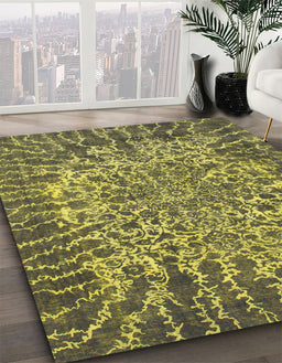Machine Washable Abstract Antique Bronze Green Rug in a Family Room, wshabs1283