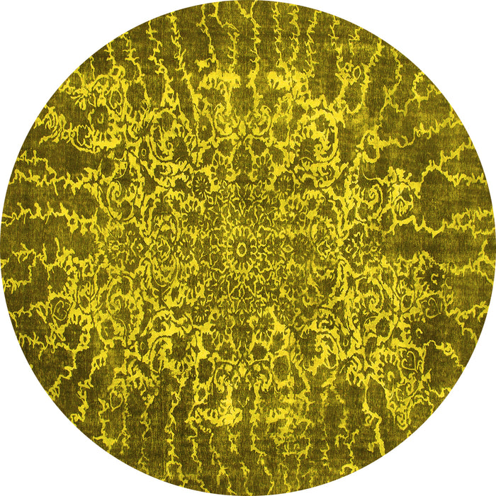 Round Machine Washable Abstract Yellow Modern Rug, wshabs1283yw