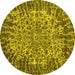 Round Machine Washable Abstract Yellow Modern Rug, wshabs1283yw