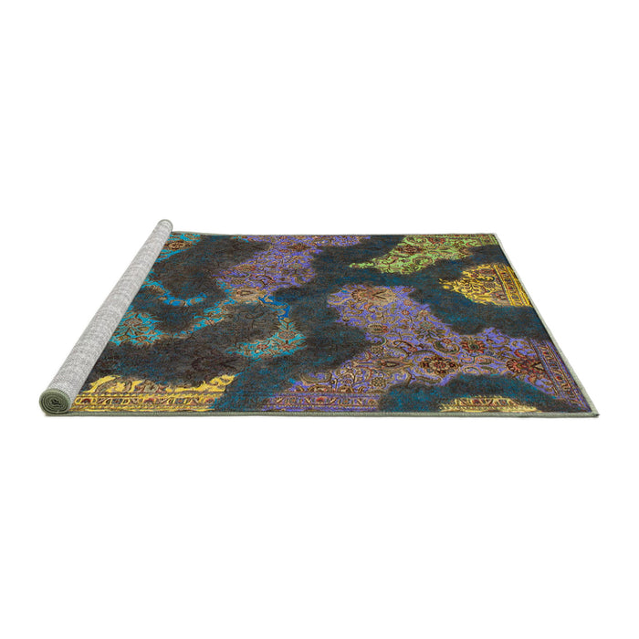 Sideview of Machine Washable Abstract Western Charcoal Gray Rug, wshabs1284