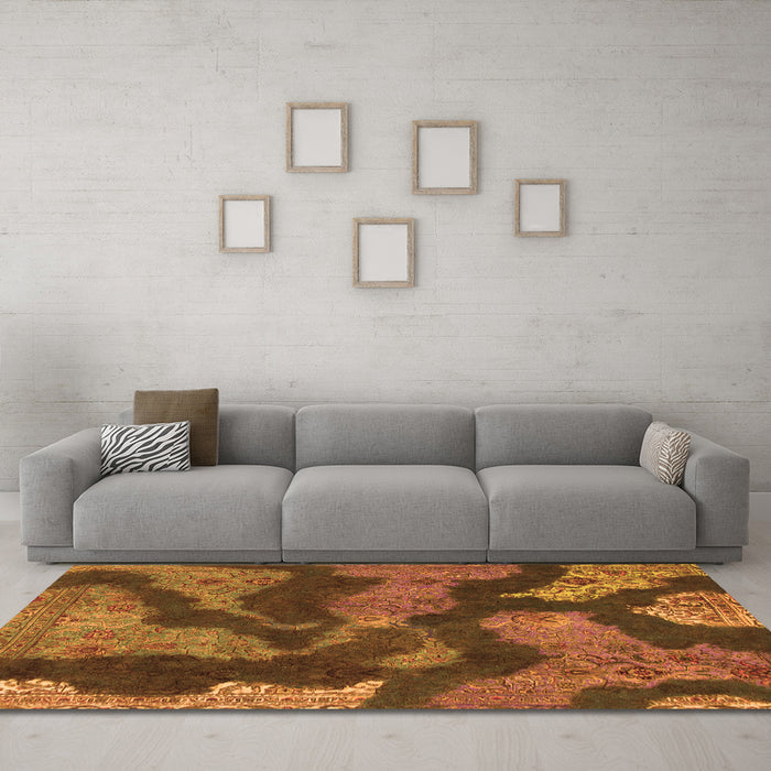 Machine Washable Abstract Orange Modern Area Rugs in a Living Room, wshabs1284org