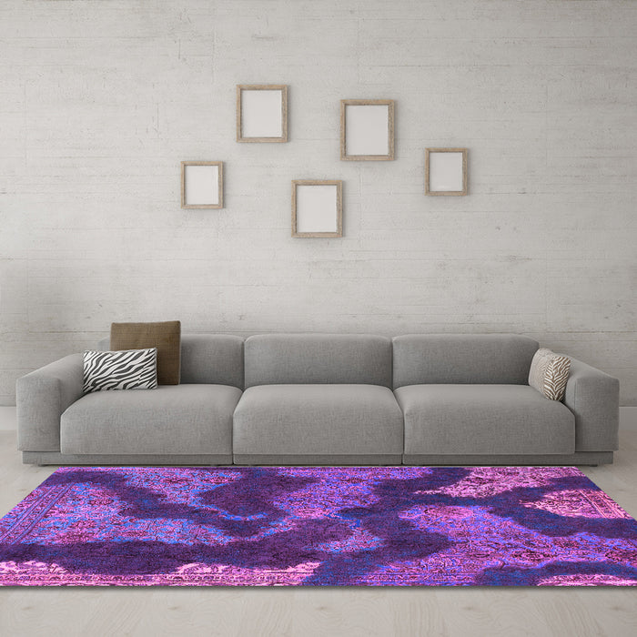 Machine Washable Abstract Purple Modern Area Rugs in a Living Room, wshabs1284pur