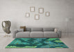 Machine Washable Abstract Turquoise Modern Area Rugs in a Living Room,, wshabs1284turq