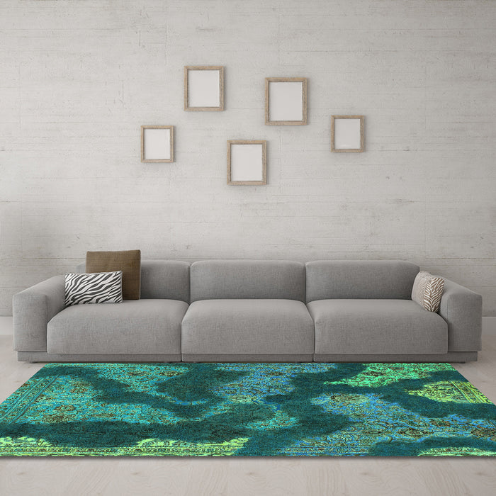 Machine Washable Abstract Turquoise Modern Area Rugs in a Living Room,, wshabs1284turq