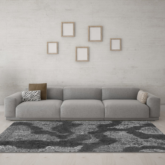 Machine Washable Abstract Gray Modern Rug in a Living Room,, wshabs1284gry