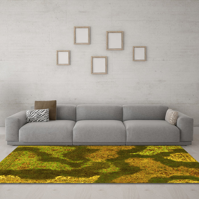 Machine Washable Abstract Yellow Modern Rug in a Living Room, wshabs1284yw